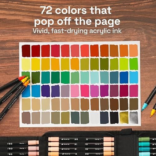 ARTISTRO Acrylic Paint Markers, Dual-Tip Paint Pens, Black 72 Pack | Brush & Fine Precision Tips, Painting & Calligraphy, Multisurface for Fabric, Rock, Glass Painting, Wood, DIY, Craft, Canvas thumbnail 3