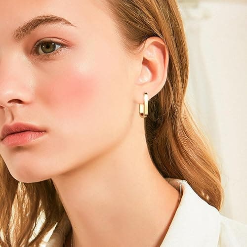 925 Sterling Silver Hoop Earrings for Women Small Square Hypoallergenic 14K Gold Plated Hoop Earrings Geometric Minimalist Rectangle Hoops thumbnail 3
