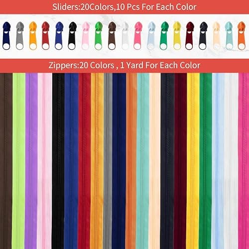 WILLBOND 60 Yards 20 Pcs Sewing Zippers Bulk #5 Nylon Coil Zippers 20 Color Assorted Zipper for Sewing with 200 Zipper Sliders for DIY Tailor Bags Purses Crafts Supplies (Various Color) thumbnail 2