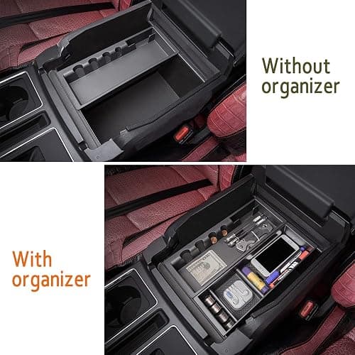 JDMCAR Center Console Organizer Compatible with Ford F150 Accessories 2024 2023 2022 2021,Center Console tray for F-150 Interior Accessories, Matte Black -(Full Console w/Bucket Seats ONLY) thumbnail 6