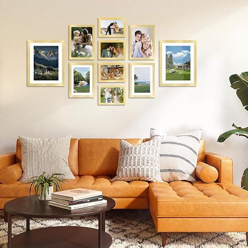 FIXSMITH 10 Pack Picture Frames Collage Wall Decor for Mounting or Tabletop Display, Gallery Wall Frame Set with Two 8x10 Gold Frames, Four 5x7 and Four 4x6 Frames, Multi-Pack Photo Frame Set thumbnail 7