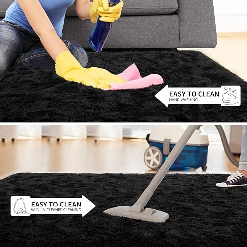 Tepook Super Soft Fluffy Rug for Bedroom, Modern Shaggy Fuzzy Kids Rugs for Living Room, Plush Indoor Nursery Home Decor Dorm Carpet with Non-Slip Bottom, Black, 5 X 8 Feet thumbnail 7