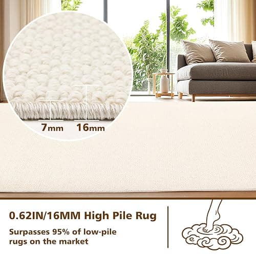 ANSSO Wool Rugs 8x10 for Living Room,80% Merino Wool and 20% Cotton Soft Tufted Area Rug with Cotton Non-Slip Backing,Large Area Rug for Bedroom Bedroom, Dining and Home Office (Cream White) thumbnail 7