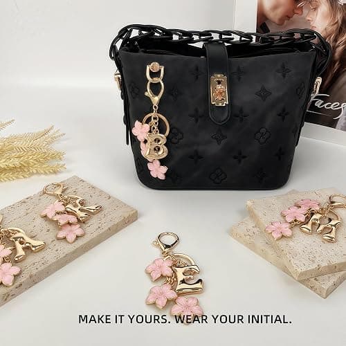 BydGxy Gold Bubble Letter Keychain, Initial Bag Charms for Handbags, Cute Flower Purse Accessories for Women, Monogram Gift thumbnail 2
