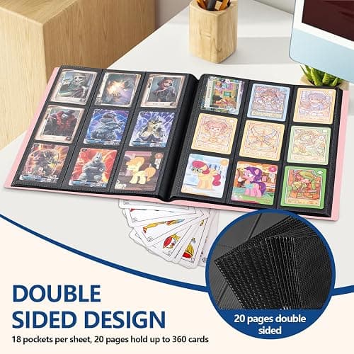 Card Binder, EDUDIIU 9 Pockets Premium Trading Card Binders, Cards Collection Binder Album, Side Loading Yugioh Holder Book for Sport, Football, Baseball Collector - Pink thumbnail 4