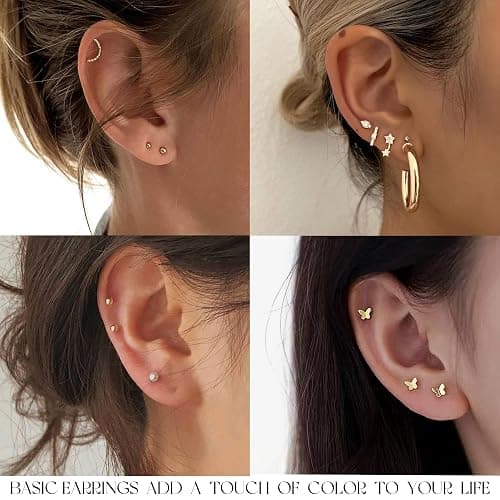 84 Pairs Gold Stud Earrings Set for Women Multipack, Fashion Pearl Cubic Zirconia Butterfly Earrings Packs Piercings, Hypoallergenic Stud Hoops Earrings for Gift thumbnail 4
