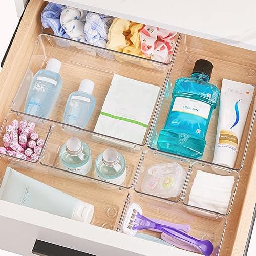 Vtopmart 25 PCS Clear Plastic Drawer Organizers Set, 4-Size Versatile Bathroom and Vanity Drawer Organizer Trays, Storage Bins for Makeup, Bedroom, Kitchen Gadgets Utensils and Office thumbnail 6