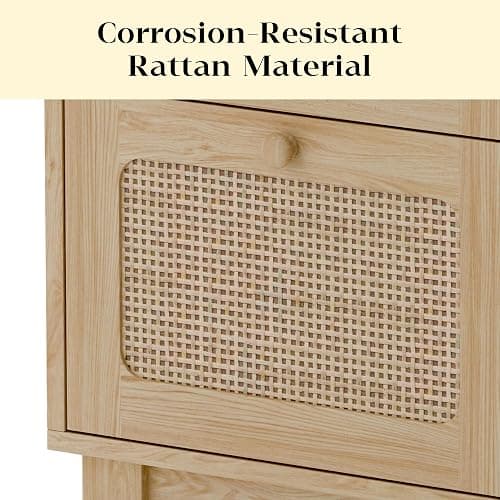 Modern Wicker Rattan Nightstand Set of 2, Rattan Stand with Drawer and Storage Space, Wooden Side End Table for Small Spaces, Natural Wood BedsideTable for Bedroom thumbnail 8