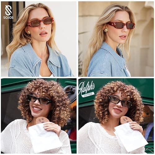 SOJOS Retro Rectangle Polarized Sunglasses Women Men 90s Sunnies UV Protection Womens Mens Sun Glasses SJ2366 thumbnail 2