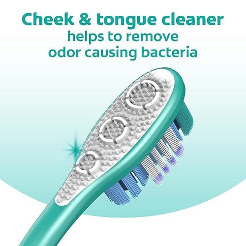 Colgate 360 Whole Mouth Toothbrush, Adult Toothbrushes Medium Bristles, Helps Remove Bad Breath Bacteria and Plaque, Medium Toothbrush Pack, Includes Cheek and Tongue Cleaner, 4 Pack thumbnail 5