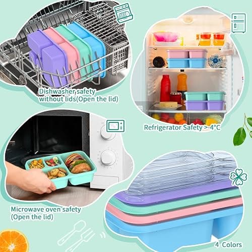 Enstphjoy Bento Lunch Box - 4 Pack, Snack Box Containers Meal Prep Container Microwave Safe, Lunch Box of 4-Compartment, Bento Box Adult Lunch Box, Dishwasher Safety (PP(B/P/G/P)) thumbnail 6