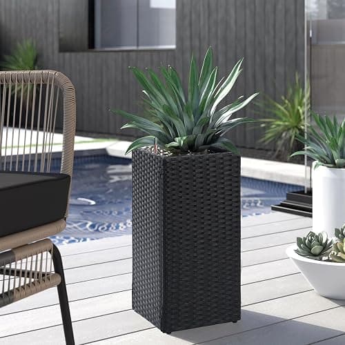 LEWIS&WAYNE Set of 2 Tall Planters for Outdoor Plants Handmade 24'' Wicker Tall Square Planter Box with Removable Liners Modern Planter for Indoor Outdoor Garden Patio Front Porch - Black thumbnail 2