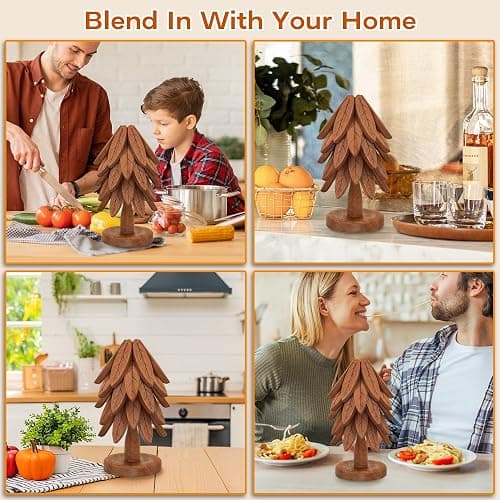 Wooden Trivets for Hot Dishes, Wooden Tree Trivet Set, Tree Coasters - of 5 + 1 Stand stored, Suited for Hots, Pans, Bowl, Teapot, Hot Holders - Multifunctional Ornaments thumbnail 6