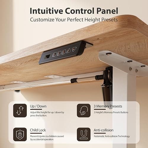 Cubiker Standing Desk, 48x24 Inches Sit Stand Home Office Desk, Electric Stand up Desk, Adjustable Desk with Splice Board, White Frame/Maple Top thumbnail 9