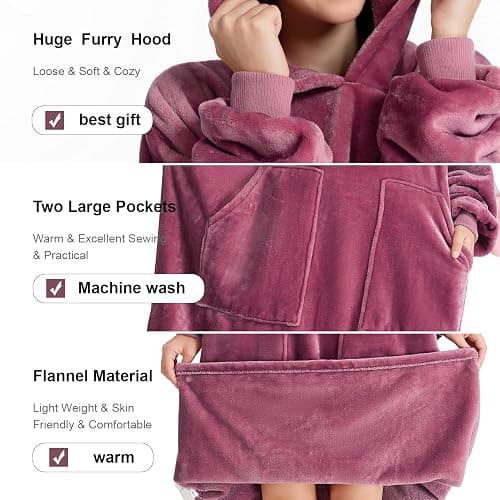 Kipswiza Blanket Hoodie - Wearable Blankets Oversized Cozy Flannel Sweatshirt Blanket as Gifts for Adult Women Men thumbnail 3