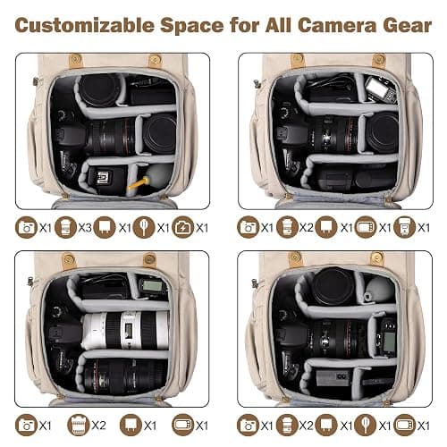 BAGSMART Camera Backpack, DSLR Camera Bag, Waterproof Camera Bag Backpack for Photographers, Fit up to 15" Laptop with Rain Cover and Tripod Holder, Ivory White thumbnail 3