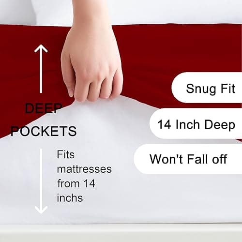 Hotella 100% Microfiber King Size Fitted Sheet Only, 78"x80" Hotel Quality Deep Pocket Bottom Sheet, Fit for 6" 8" 14" Matress, Machine Washable and Non-Fade, Snug Fit Stay in Place, DRAK RED thumbnail 2
