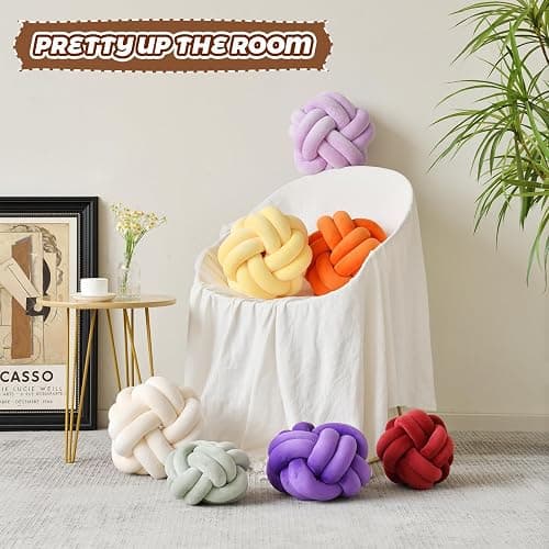 VBGYA Knot Ball Pillow, Round Decorative Throw Pillows Cushion, 8 Inch Orange Soft Plush Knotted Pillows Pillow, Modern Home Throw Knot Decorative Cushion thumbnail 5