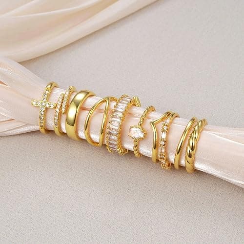 10 PCS 14K Gold Plated Rings Set for Women, Dainty Gold Knuckle Ring Non Tarnish, Simple Thumb Stacking Rings Pack Size 6/7/8/9/10 thumbnail 3
