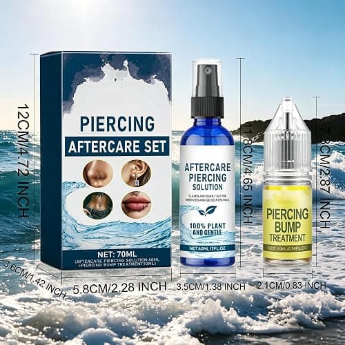 Piercing Aftercare Kit: Keloid Bump Care, Piercing Hole Maintenance (10ml), Piercing Aftercare Spray (60ml), Saline Aftercare Spray for Ear Nose Belly Septum Body, Gently Refreshes & Soothes thumbnail 2