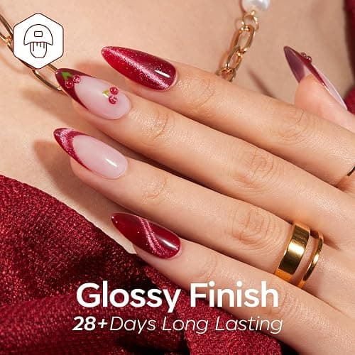 Modelones Gel Nail Polish 6 Colors Red Gel Polish Burgundy Glitter Cat Eye Color Changing Gel with Magnet Soak Off Nail Art DIY Manicure Salon Home Gifts for Women Girls thumbnail 4