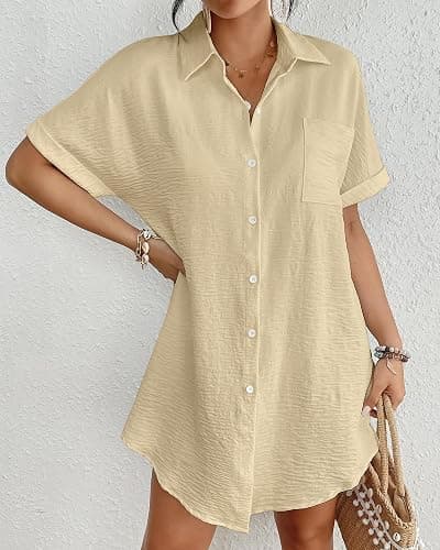 Bsubseach Women Swimsuit Coverup Shirt Dress Button Down Bathing Suit Cover Up Beach Vacation Outfits thumbnail 2