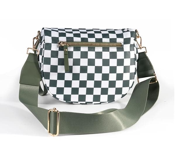 FEIBOON Spacious Checkered Nylon Crossbody Bag Bum Bag Handbags for Women | Checkered crossbody bag purses ,large crossbody bag mom bag diaper bag sling bag ,fanny packs wallet,Lightweight and spacious thumbnail 4