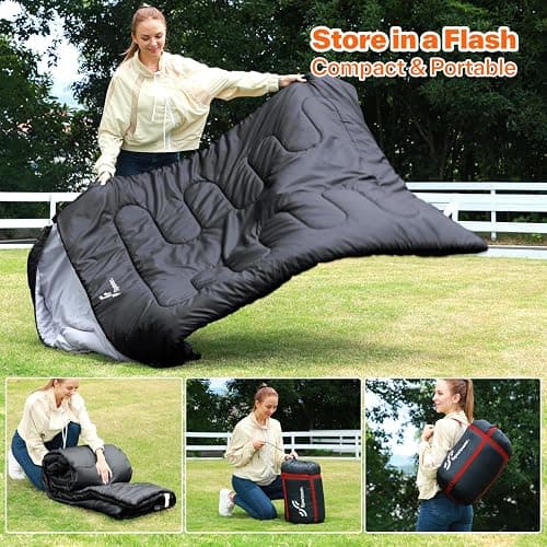 Sportneer Double Sleeping Bag: Queen Size 2 Person All Season for Warm & Cold Weather Camping Sleeping Bag with 2 Pillows, Waterproof Lightweight Large Size 86.6'' x 59'' thumbnail 7