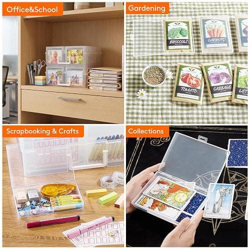 Lifewit 16 Pcs Photo Storage Box, Photo Albums 4x6 Pictures, Acid-Free Stackable Case with Labels, Trading Card Container for Sticker, Seed, Scrapbooking, Craft, Diamond Art, Classroom Supplies, Clear thumbnail 9