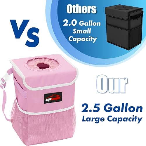 EPAuto Waterproof Car Trash Can with Lid and Storage Pockets, 2.5 Gallon Leakproof, Pink thumbnail 6