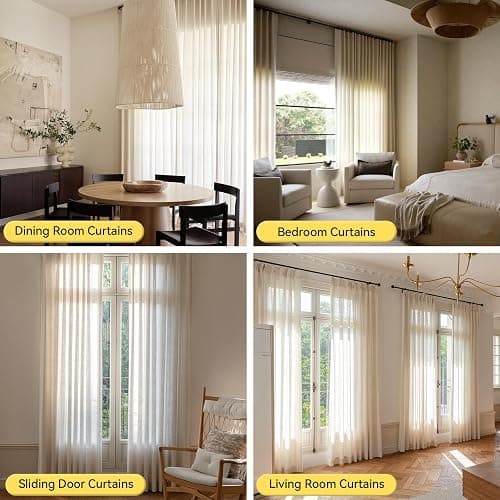 Liz Sheer Pinch Pleated Linen Curtains 90 Inches Long - Light Filtering Pleat Curtains for Living Room,Window Curtains for Bedroom, Luxury Pinch Pleated Drapes with Hooks, Natural, 2 Panels Set thumbnail 5