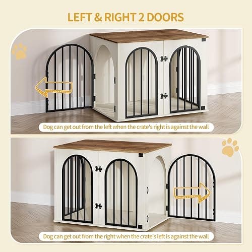 Hzuaneri 31.5'' Wooden Dog Crate Furniture, Indoor Dog Kennel Dogs Cage for Small/Medium Dogs, Heavy Duty Dog Crates Decorative Pet House End Side Table TV Stand, White Brown DFC85114B thumbnail 4