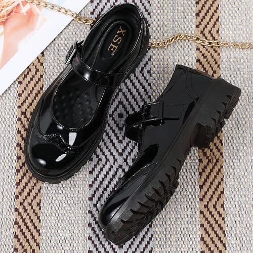 XSE Mary Jane Shoes Women Black Platform Mary Janes for Womens Flats Non Slip Loafers School Office Dressy Casual Work Shoes thumbnail 4