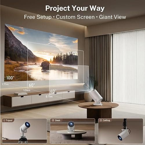 [2026 Upgraded] Mini Projector 4K Supported, Built-in App, Android TV OS X1 | Projector with WiFi 6 and Bluetooth 5.4, Phone Remote Control, Short Throw, Auto Keystone and 180° Rotatable for Home Outdoor thumbnail 6