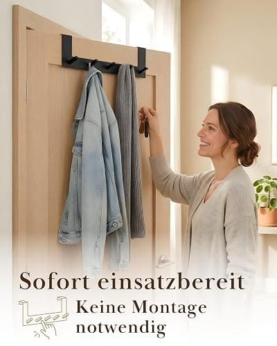 VMbathrooms Türhakenleiste Schwarz matt für Türfalz bis 2,1 cm | Ohne Bohren | Für Jacken, Taschen, Handtücher & Bademäntel | Platzsparende Garderobe für Bad, Flur & Schlafzimmer thumbnail 3