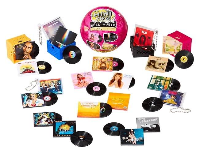 MGA's Miniverse Real Music Vinyl Mystery Blind Packaging, Mini Playable Records, 4 Vinyl Records per Pack, Sleeve & Keychain, Collectors, Gift, Britney Spears, Elton John, TLC thumbnail 3