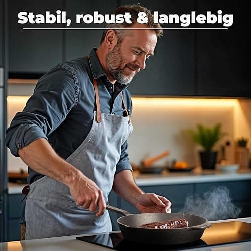 TECOR Gusseisenpfanne Induktion 24 cm ungeschliffen, universell, natürlich - Langlebige Pfanne Gusseisen 24 cm - Antihaft Gusspfanne Induktion einfach, top Qualität - Cast iron pan induction thumbnail 2