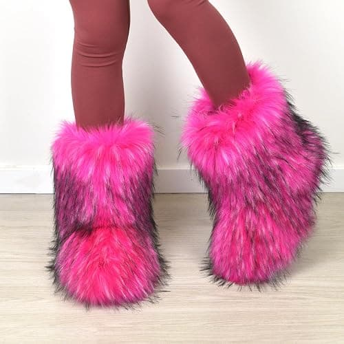 qenqenr Fashion Fur Boots,Flat Heel Comfy Plush Warm Snow Booties,2025 Winter Outdoors Furry Boots,Mid-Calf Faux fur Boot for Women. thumbnail 7