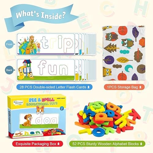 Officygnet Learning Toys for 3 4 5 6 Years Old Boys and Girls, See & Spell CVC Word Builders with Alphabet Cards for Kids Ages 3-5, Matching Letter Game for Preschool Toddler Learning Activities thumbnail 3
