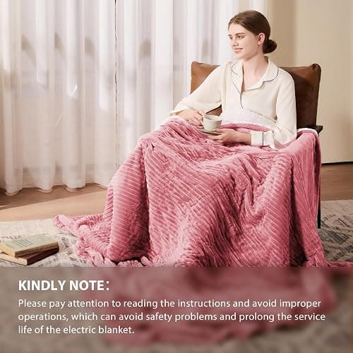 Homemate Heated Blanket Electric Throw - 50"x60" Heating Blanket Throw 1/2/4/6/8 Hours Auto-Off 10 Heat Levels Over-Heat Protection Soft Flannel Sherpa ETL Certification thumbnail 6