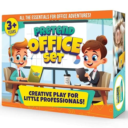 BLOONSY Pretend Play Home Office Set for Kids Ages 3-5-7 | Features Toy Laptop Computer, LCD Writing Tablet, Pop Fidget Calculator, Cell Phone, Headset & Toddlers Beverage Cup thumbnail 7