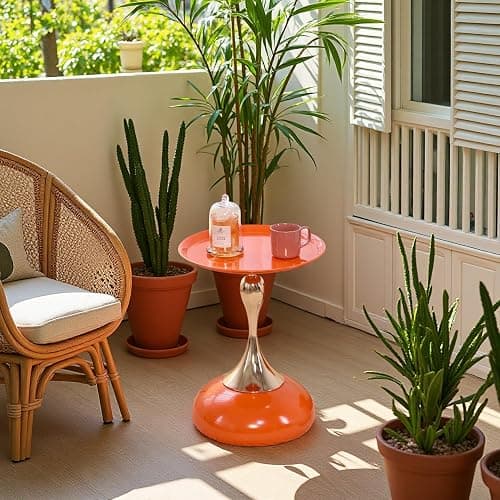 Sleek Hourglass Side Table - Stylish Modern Design Perfect for Living Rooms, Cafes, Dining Areas, Bedrooms, and Outdoors - Chic Decorative Accent (1, Hermes Orange) thumbnail 5