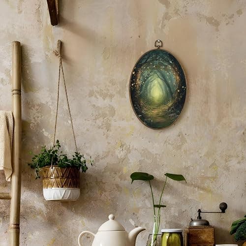LKETW Vintage Fantasy Forest Oval Wall Art Decor, Rustic Nature Enchanted Forest Oval Canvas Hanging Decor, Mystical Cottagecore Wall Decorations for Home Bedroom Living Room, 8.6x11.4 Inch thumbnail 3