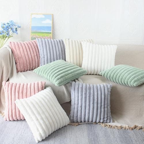 NIULAA Cream White Cushion Covers 45 x 45 Fluffy Faux Fur Cushion Covers 18x18 Set of 2 Pillow Covers Soft Plush Pillowcases for Sofa Bed Moroccan Style Home Decor Cushion Cover thumbnail 6