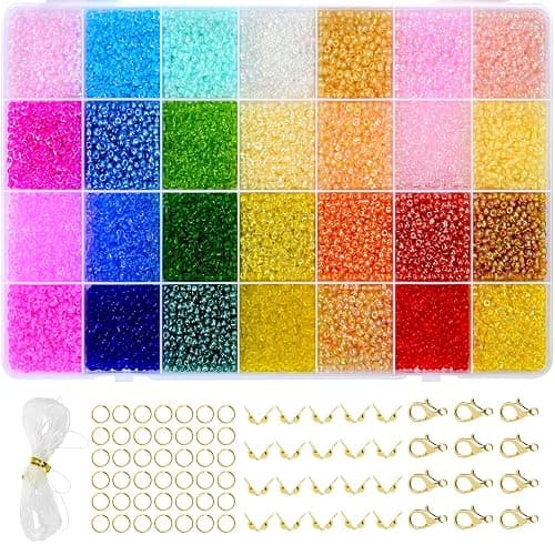 Vtssvow 3mm Glass Seed Beads for Bracelets Making, 28 Colors 11000pcs Friendship Bracelet Making Kit, Small Glass Beads for Jewelry Making (Mix 28 Color, Transparent) - Image 1