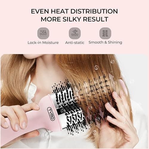 TYMO Pink Volumizer Hair Dryer Brush with Titanium Barrel, 1200W, 3 Speeds, Nylon Bristles, Ionic Technology, Salon Long-lasting Hairstyles, Hot Air Brush for Women, Designed for 120V USA Outlets thumbnail 4