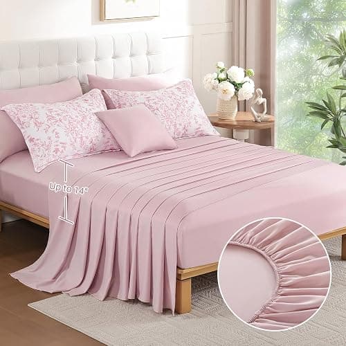 WONGS BEDDING King Size Comforter Set, 8 Pieces Pink Floral Bed in a Bag Comforter Sets, Botanical Print Soft Fluffy Microfiber Complete Bedding Sets for All Season (90"x104") thumbnail 6