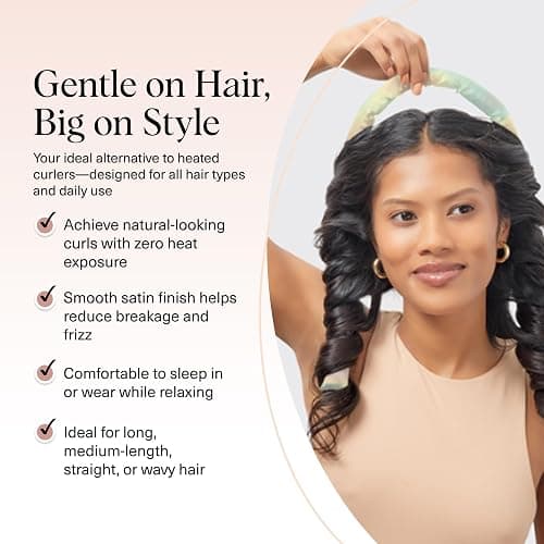 Kitsch Satin Heatless Curling Set – Heatless Curls Overnight with 34" Hair Curler & 2 Satin Scrunchies – Comfortable Hair Curlers to Sleep In for Frizz-Free, No Heat Damage Styling - Aura thumbnail 3