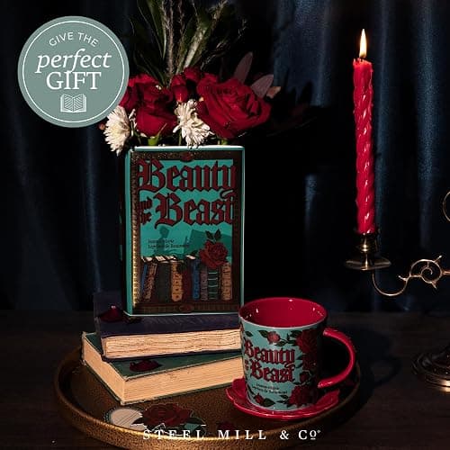Steel Mill & Co Original Large Book-Shaped Decorative Vase, Ceramic Vases for Home Decor, Cute Bookshelf Decor, Unique Vase for Book Lovers, Beauty and the Beast thumbnail 2