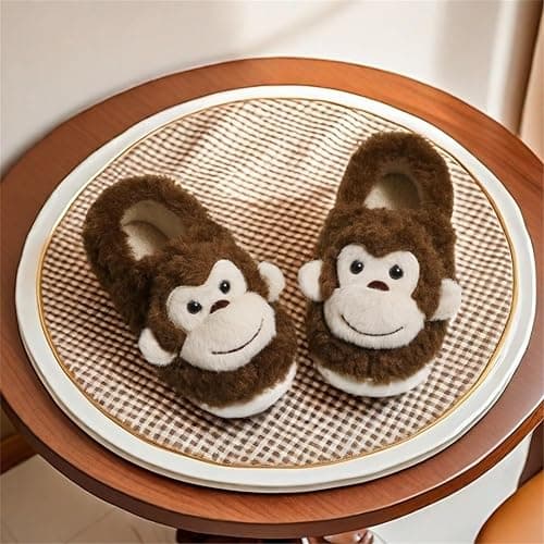 WMYDHCGD Monkey Animal Slippers for Women Cute Plush Home Warm Winter Indoor Shoes thumbnail 3